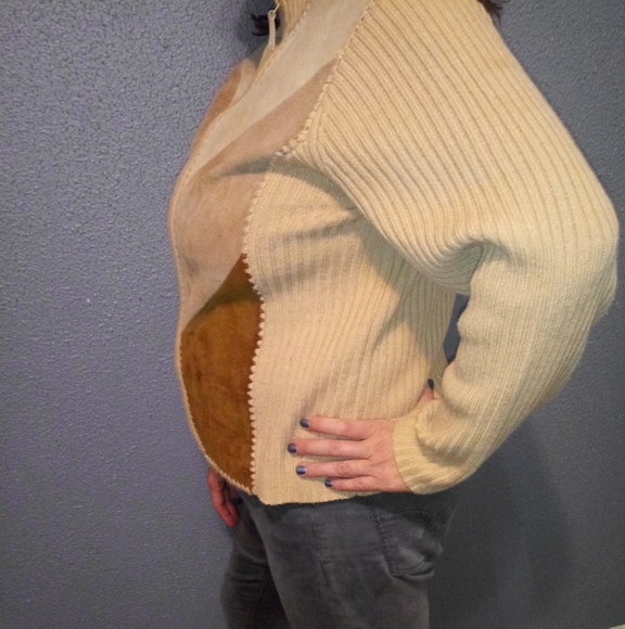 VTG 80's Real Suede Color Block Full Zip Cardigan - Picture 6 of 8